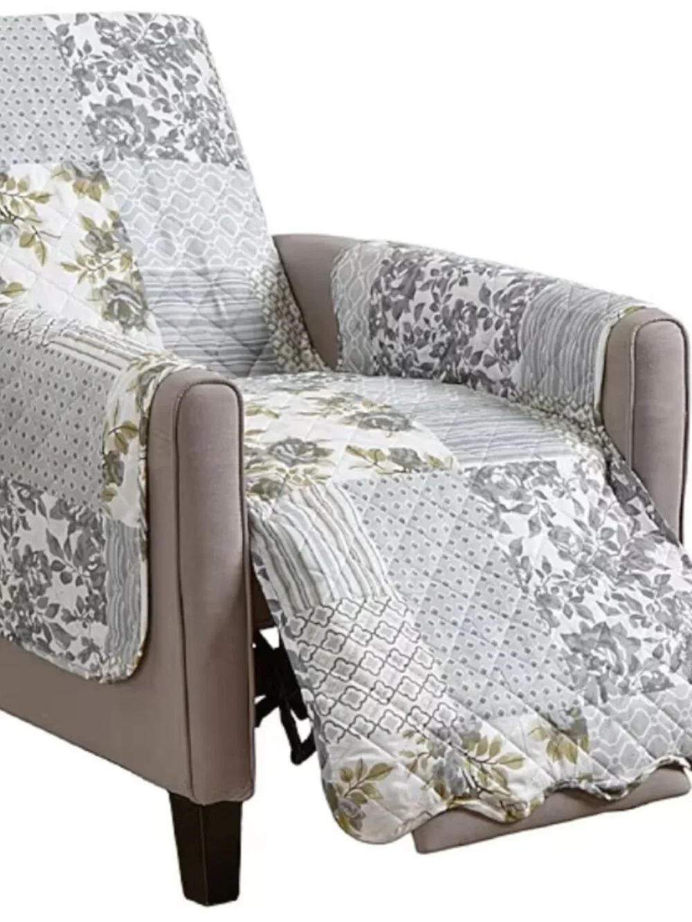 Furniture Chair Protector Set of Two, Green and Gray Patchwork Pattern, NWOT